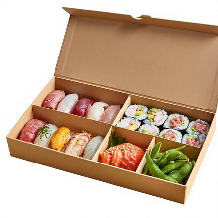 Eco-Friendly Luxury Sushi Takeaway Bento Lunch Box Custom Logo Disposable Sushi Magnetic Boxes with Compartments