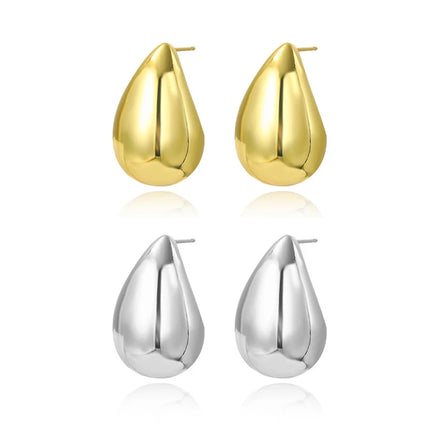 EH1591 Trendy Plate Gold Color Chunky Waterdrop Dupes Stud Earrings for Women Personality Glossy Teardrop Earrings Jewelry Gift