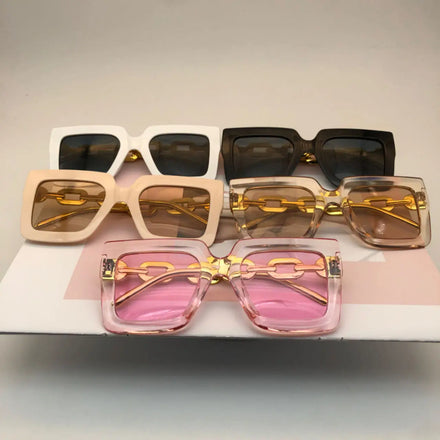 Retro Modern Fashion Large square Metal Chain Sunglasses Women Sunshade Coffee champagne Glasses pink Y2K Designer Sun Glasses