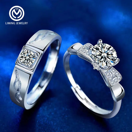XJA015 Luxury 925 Sterling Silver Niche Design Open 0.3/1Ct Moissanite Diamond Couple Fine Jewelry Promise Ring for Men Women
