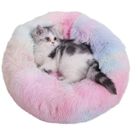 Round Super Soft Eco-Friendly Fashion Faux Fur Winter Warm Cat Bed Cave Plush Solid Color Pet Cat and Dog Bed