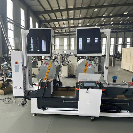 Ultra Wide 45 90 Degree Range CNC Double Head Miter Cutting Saw PVC UPVC Aluminum Window Door Profile Automatic PLC Motor Core