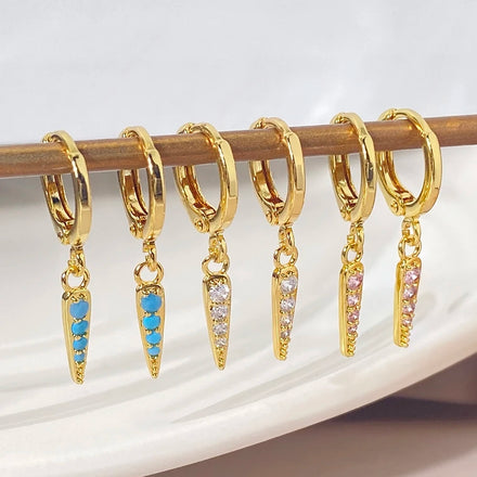Gift Jewelry Beautiful Design Foxi Factory Wholesale Earrings 18K Gold Plated Turquoise Gemstone Hoop Earrings for Women