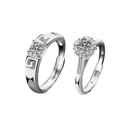 XJA013 Light Luxury 925 Sterling Silver Moissanite Ring Adjustable Opening Couple Engagement Wedding Ring Gift