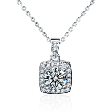 XMZ016 Popular 925 Sterling Silver Square Necklace Shiny Zircon Moissanite Geometric Shape Pendant Women Day Gift Fine Jewelry