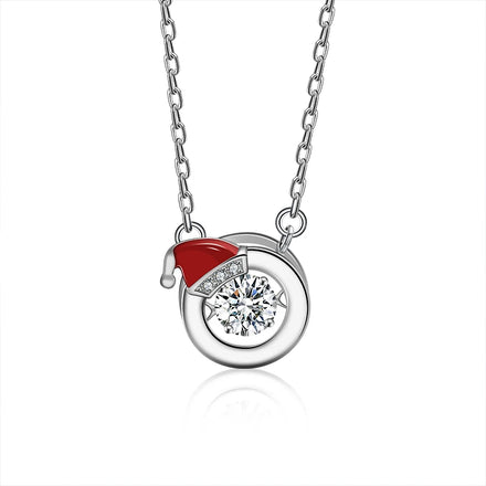 XMZ052 Fashion 925 Sterling Silver 0.5 Carat Moissanite Christmas Santa Hat Pendant Necklace Women Girl Gift Fine Jewelry
