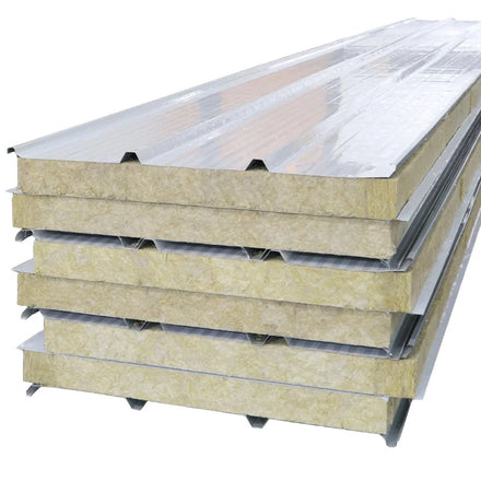 Wholesale Hot Style 50mm 75mm 100mm Insulated Rock Wool A-level Fireproof Waterproof Heat Insulation Sandwich Panel Wall Roof