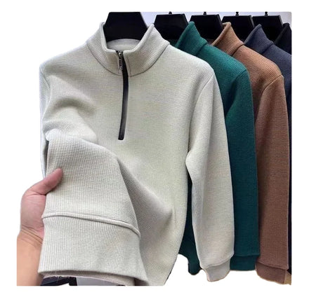 OEM Customized Design Logo Winter Warm Casual Shirt Top Men's Long-sleeved Half-zip Plus Velvet Thickened Sweatshirt Jacket