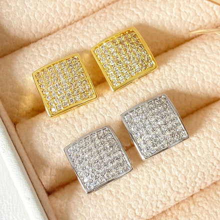 Earrings Wholesale Foxi Hip Hop Earring Design Gift for Men and Women 18K Gold Plated Square Shape Cubic Zircon Stud Earrings