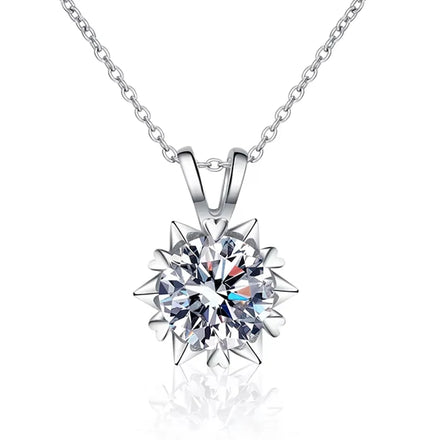 XMZ057 925 Sterling Silver 18K White Gold Plated Moissanite Cute Snowflake Pendant Necklace Christmas Jewelry Gift for Women