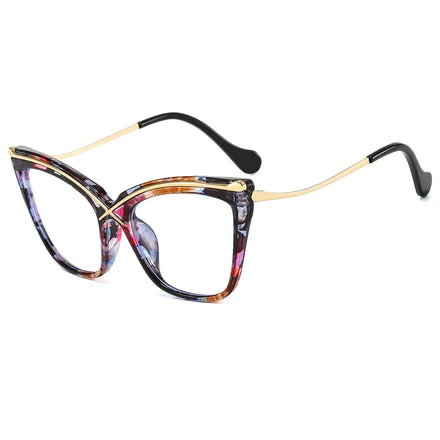 Stylish Retro Flower Frame Cat Eye Glasses Frames for Women Antiblue Light Eyeglasses Frames Flat Glasses Match Degree Glasses