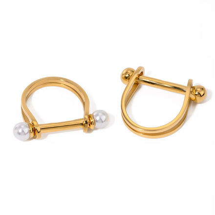 Dainty Fashion Jewelry Horseshoe Pearl Ring 18k Gold Plated Non-Fading Waterproof Stainless Steel Plastic Pearl Design Rings