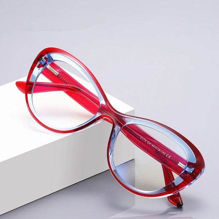 Trendy Customized Unbreakable Cateye Glasses Tr90 Wholesale Red Thick Eyeglasses Frames Anti Blue Light Bezel Solid Branded