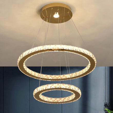 Modern Luxury 2 Rings Circle Chandelier Pendant Light Loft Apartment Crystal Ceiling Chandelier Lamp Manufacturer