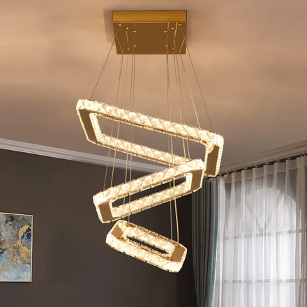 Modern Loft Apartment 3 Square Crystal Pendant Light Contemporary Hanging Chandelier