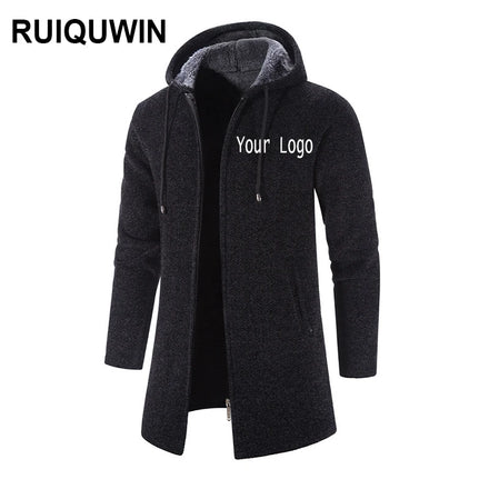RUIQUWIN Wholesale Men's Windproof Warm Trench Coat 2026 High-Quality Hooded Zipper Long Casual Winter Outdoor Jacket