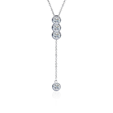 XMZ063 Minimalist 925 Sterling Silver Y-shaped Studded 1.2Ct Moissanite Collarbone Pendant Necklace for Women Fine Jewelry