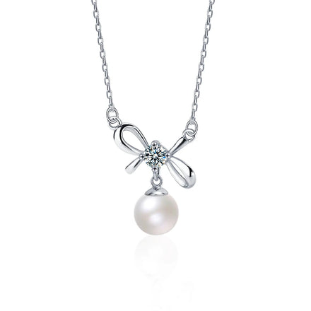 XMZ097 S925 Sterling Silver Necklace Butterfly Pearl Diamond Simple Elegant Geometric for Women Girl Jewelry Gift Wholesale