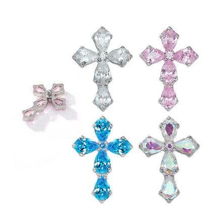 Astm F136 Titanium Clear Zircon Cross Shaped Internal Thread Labret Tragus Earrings Titanium Body Piercing Jewelry