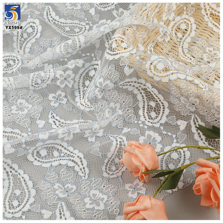 YX599 Hot Selling Popular White Mesh Chantilly Lace Fabric French Polyester Florals Bridal Soft Chantilly Lace Fabric