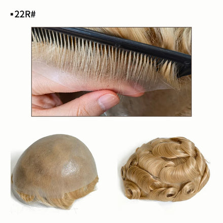 Blond Color Full Transparent Thin PU Skin Natural Virgin Human Hair Unit Men Toupee With Natural Hairline