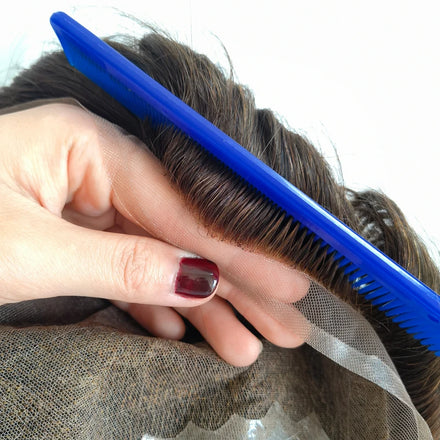 Q6 PU Skin Fine Swiss Lace Base Dark Brown Natural Human Hair Men Male Toupee with Front Bleached Knots