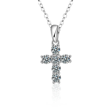 XMZ107 Female Trending Luxury Fine Jewelry Moissanite Corss Pendant Necklace 925 Sterling Silver Fashion Jewelry for Women Girl
