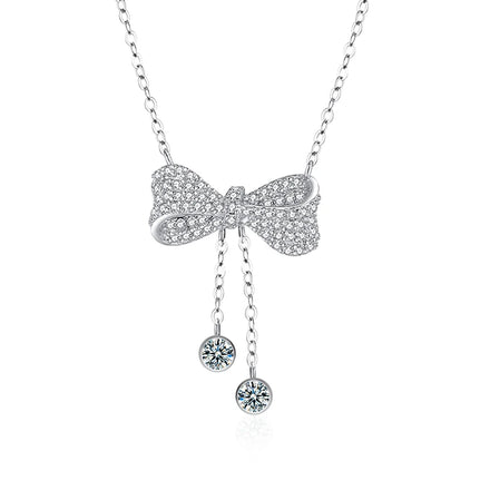 XMZ114 Exquisite 925 Silver Moissanite Necklace for Women Butterfly Shape Clavicle Chain Tassel Flower Pendant Wedding Jewelry