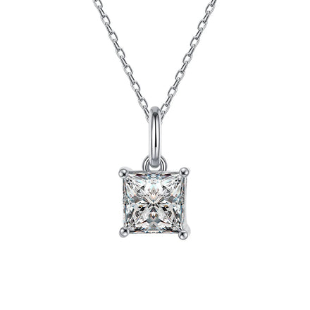 XMZ104 S925 Sterling Silver Luxury 1 Ct Moissanite Square Pendant Necklace Chain for Women Custom Jewelry
