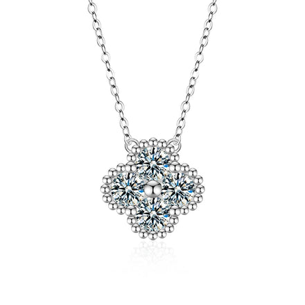 XMZ106 Luxury Elegant 925 Sterling Silver Full Diamond Moissanite Lucky Four Leaf Clover Pendant Necklace Women Fine Jewelry
