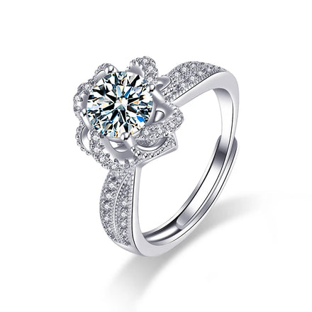 XJZ087 Adjustable Open Wedding Ring Sparkling Zircon Micro-Paved Diamond Twisted Band Blossom Style Micro-Paved Moissanite Ring