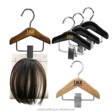 Astrid 10 cm Anti-Slip Wooden Luxury Saving Multifunction Single Tier Hair Extension Display Clips Retail Hanger for Wardrobe