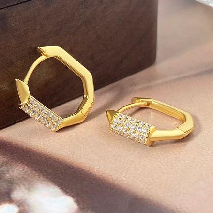 Custom Round Brilliant Cut Mossanite Diamond Men Fine Jewelry Geometric 18k Gold Plated Pop Stunning 925 Silver Hoop Earrings
