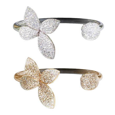 New Simple Design Plant Rhinestone Open Gold Bracelet Diamonds Elegant Flower Fashion Fine Bracelet Hand Jewelry Women