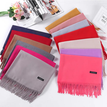 NEWNESS JA-002 2024 Winter Warm Long Double-Sided 100% Cashmere Scarf Women 330 Grams Pure Color Bows Argyle Patterns Tassel
