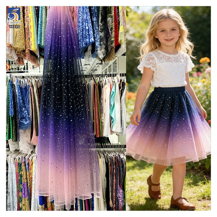 YX613 Beautiful Dark Purple Polyester Ombre Gradient Sequin Princess Skirt Tulle Fabric With Star Sequins