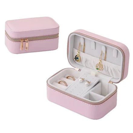 PU Leather Ring Earring Pendant Storage Case with Double Metal Zipper for Jewellers Travel Durable Jewelry Container