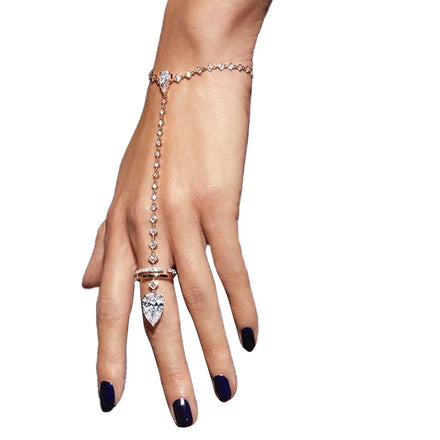 Simple Design Elegant Teardrop Shaped Pendant Bracelet Women Advanced Rhinestone Finger Bracelet Hand Charms Silver Jewelry