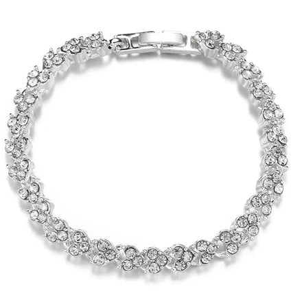 Fashion Heart Shaped Diamond Silver Plated Roman Simple Bracelets Women Crystal Bracelet Stainless Steel Jewelry Wholesale