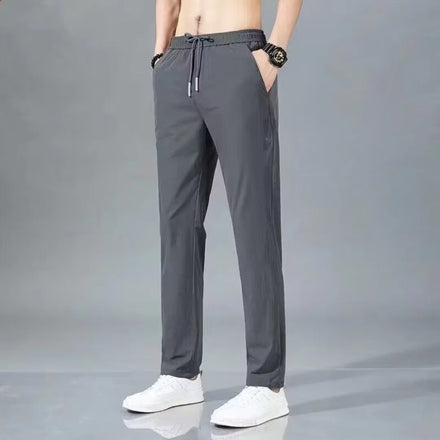 OEM Custom logo Embroidery Printed Design Ice Silk Stretch Pants Men's Summer Thin Casual Loose Large Size Straight Trousers