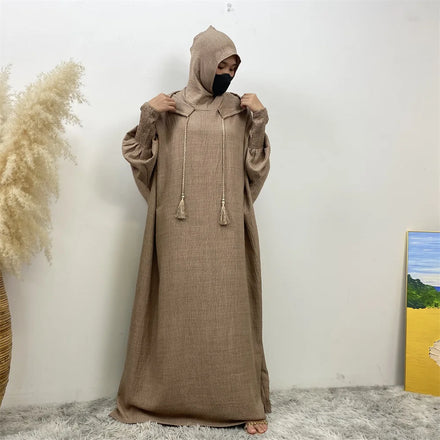 2024 Tendance Casual Abaya Coat With Hood Robe Jellaba Muslim Abaya Arabic Traditional Dress for Women