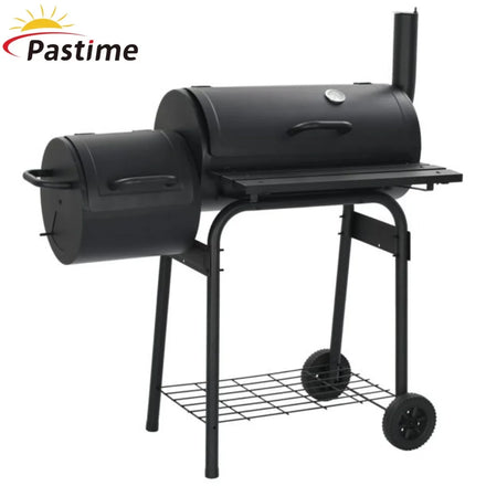 Family Gathering Outdoor Party Steel Powder Coated Double Barrel Charcoal Grill with Offset Smoker