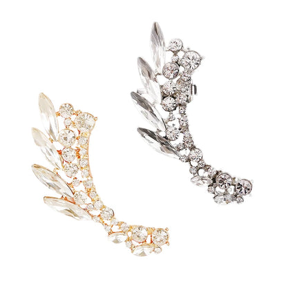 Fashion Angel Wings Ear Clips Earrings Jewelry Women Personality Multi Layer Rhinestone High End Shiny Stainless Steel Earrings