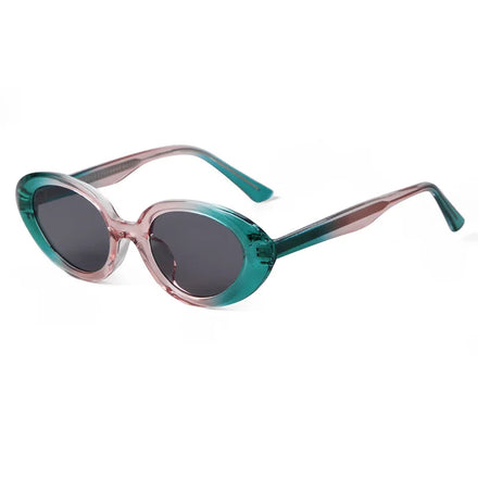 Y2K Women's Small Cat Eye Sunglasses Green Glam with UV400 Blue Frame and TAC Lenses Fashion Eyewear with Graded Colors