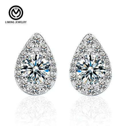 XEZ040 Elegant 925 Sterling Silver 0.5ct Round Brilliant Cut Water Drop Moissanite Stud Earrings Fine Jewelry for Women Girls