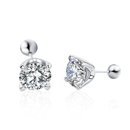 XEZ036 Wholesale 925 Sterling Silver Round Moissanite Classic Four Claw Women Jewelry Stud Earrings for Ladies Christmas Gift