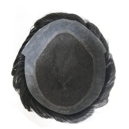 Gray Color Fine Swiss Lace PU Skin Around Human Hair Hair Replacement System Men Toupee