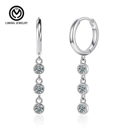 XKZ014 Fashion Wedding Tassel Design Fine Jewelry 925 Sterling Silver Luxury VVS 0.36Ct Moissanite Drop Earrings for Women