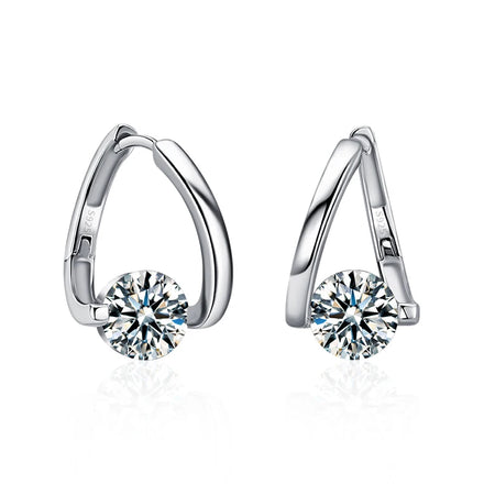 XKZ007 New 925 Sterling Silver Round Moissanite Earrings Simple Geometric Design Engagement Jewelry Gift for Women