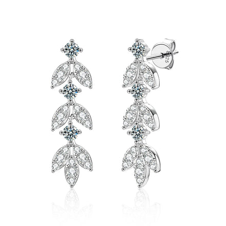 XEZ055 Long Tassel Moissanite Drop Earrings for Women 925 Sterling Silver Leaf Shape Earrings Party Wedding Jewelry